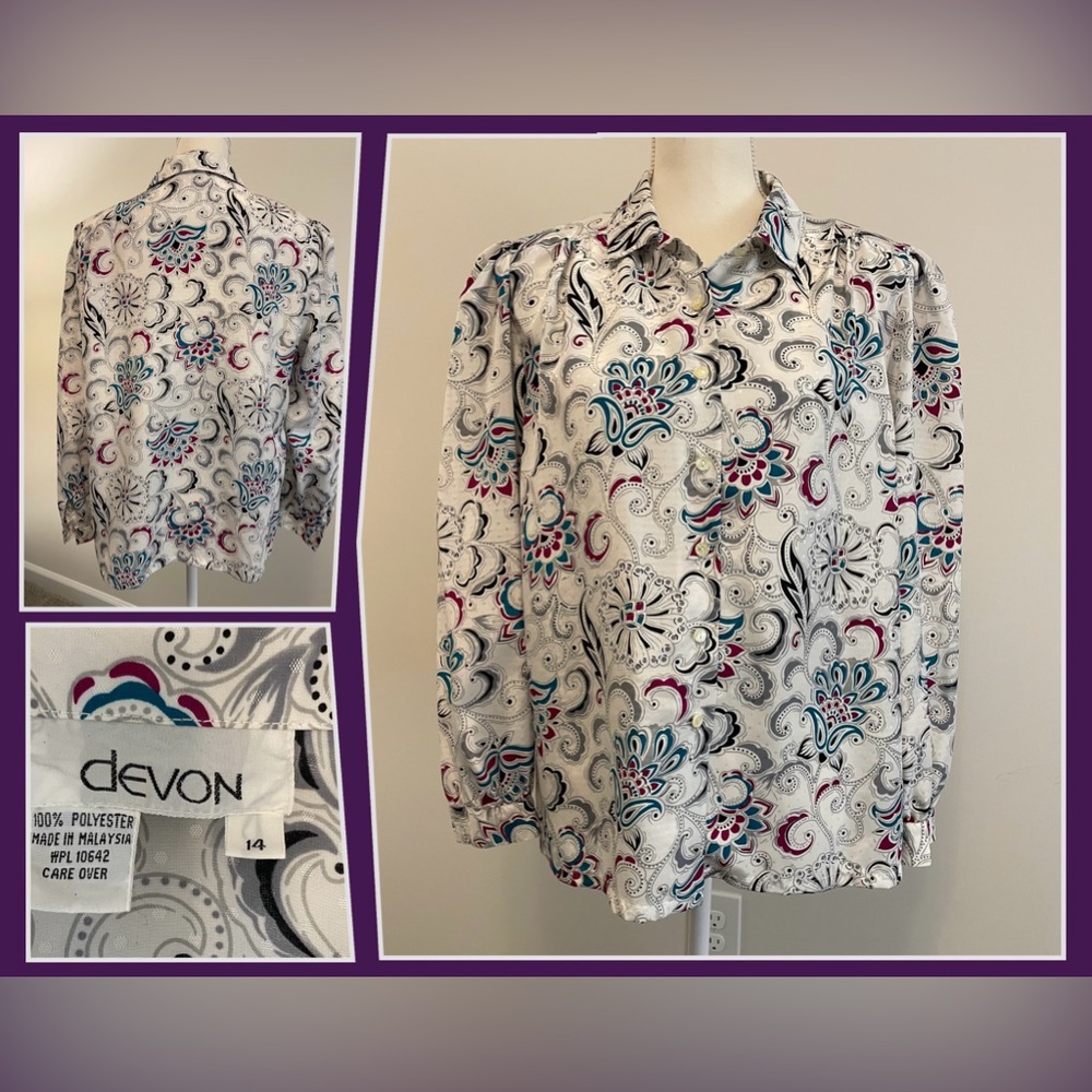 Vintage Devon Paisley Long Sleeve Career Blouse Women’s Size 14